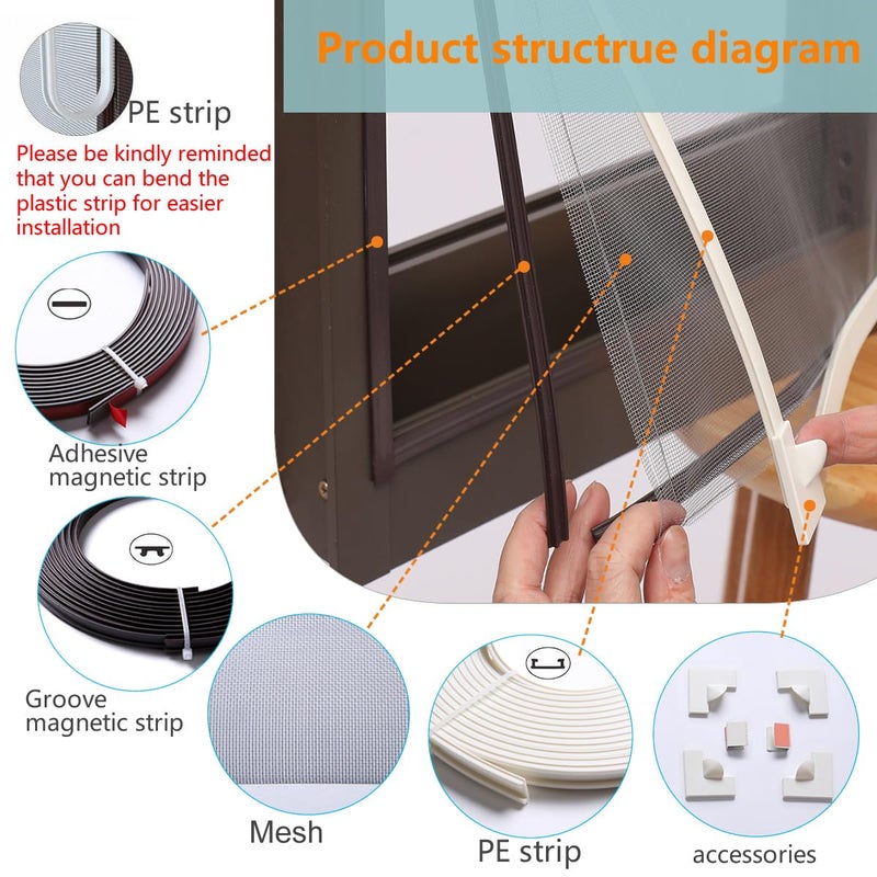 Maguesh Magnetic Window Screen  DIY Window Screen for House Adjustable Fiberglass Mesh White Frame Grey Net Self Adhesive Easy Installation (32""x23""(81x58cm)) - Image 4